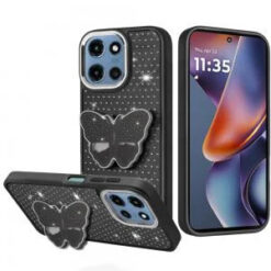 Moto G 5G 2025/2026 - G Play 2026 - Butterfly Moveable Grip Stand With Small Diamonds Meta Butto