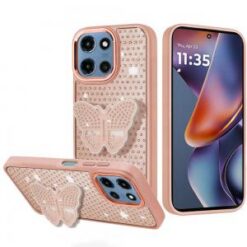 Moto G 5G 2025/2026 - G Play 2026 - Butterfly Moveable Grip Stand With Small Diamonds Meta Butto