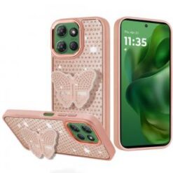 Moto G Power 2026/2025 Butterfly Moveable Grip Stand With Small Diamonds Meta Buttons HQ Hybrid