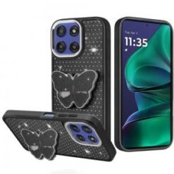 Moto G Stylus 5G 2026/2025 Butterfly Moveable Grip Stand With Small Diamonds Meta Buttons HQ Hyb