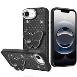 iPhone 17E / 16E / SE4 Butterfly Moveable Grip Stand With Small Diamonds Meta Buttons HQ Hybrid