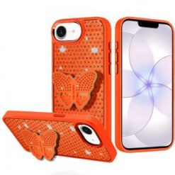 iPhone 16E (E edition) / SE4 (2025) Butterfly Moveable Grip Stand With Small Diamonds Meta Butto