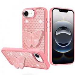 iPhone 17E / 16E / SE4 Butterfly Moveable Grip Stand With Small Diamonds Meta Buttons HQ Hybrid