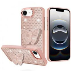 iPhone 17E / 16E / SE4 Butterfly Moveable Grip Stand With Small Diamonds Meta Buttons HQ Hybrid