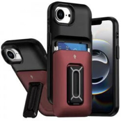 iPhone 17E / 16E / SE4 Card Holder (2X) with Wrist Strap Hybrid With KickStand - Black+Red