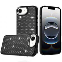 iPhone 17E / 16E / SE4 Beautiful Diamond Metallic Design Metal Chrome Edged Hybrid - Black