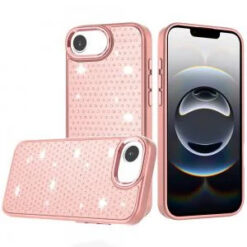 iPhone 17E / 16E / SE4 Beautiful Diamond Metallic Design Metal Chrome Edged Hybrid - Rose Gold