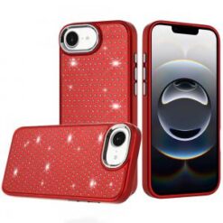iPhone 17E / 16E / SE4 Beautiful Diamond Metallic Design Metal Chrome Edged Hybrid - Red