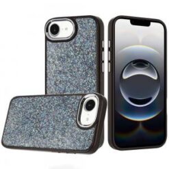 iPhone 17E / 16E / SE4 Crystal Glass Diamond with Metallic Buttons and Edges Hybrid Case - Black