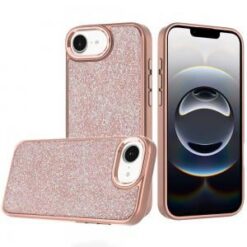 iPhone 17E / 16E / SE4 Crystal Glass Diamond with Metallic Buttons and Edges Hybrid Case - Rose