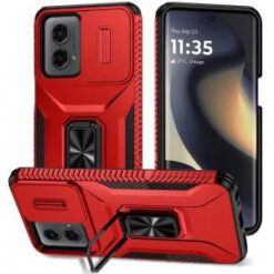 Motorola Edge 2024 Complete Magnetic Metal Ring Stand Camera Protection Hybrid - Red