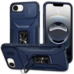 iPhone 17E / 16E / SE4 Complete Magnetic Metal Ring Stand Camera Protection Hybrid - Blue