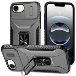 iPhone 17E / 16E / SE4 Complete Magnetic Metal Ring Stand Camera Protection Hybrid - Grey