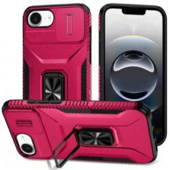 iPhone 17E / 16E / SE4 Complete Magnetic Metal Ring Stand Camera Protection Hybrid - Hot Pink