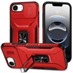 iPhone 17E / 16E / SE4 Complete Magnetic Metal Ring Stand Camera Protection Hybrid - Red