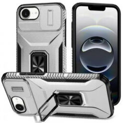 iPhone 17E / 16E / SE4 Complete Magnetic Metal Ring Stand Camera Protection Hybrid - Silver