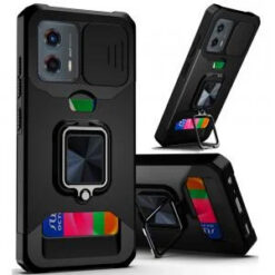 Motorola Moto G 5G 2024 Multi-Functional Card Magnetic Ring Stand Hybrid Camera Case Cover - Bla