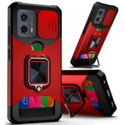 Motorola Moto G 5G 2024 Multi-Functional Card Magnetic Ring Stand Hybrid Camera Case Cover - Red