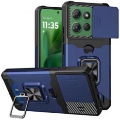 Moto G Power 2026/2025 Multi-Functional Card Magnetic Ring Stand Hybrid Camera Case Cover - Blue