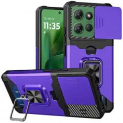 Moto G Power 2026/2025 Multi-Functional Card Magnetic Ring Stand Hybrid Camera Case Cover - Dark