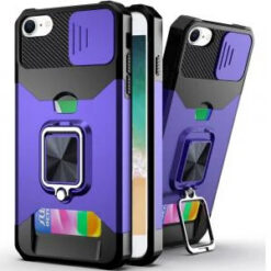 iPhone 17E / 16E / SE4 Multi-Functional Card Magnetic Ring Stand Hybrid Camera Case Cover - Dark