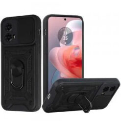 Motorola Moto G Power 5g 2024 ELITE Camera Push Magnetic Ring Stand Hybrid Case Cover - Black
