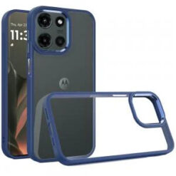 Motorola Edge 2025 Finest Transparent Thick Acrylic Hybrid Metal Buttons Cover Case - Blue
