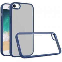 iPhone 17E / 16E / SE4 Finest Transparent Thick Acrylic Hybrid Metal Buttons Cover Case - Blue