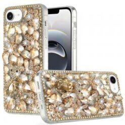 iPhone 17E / 16E / SE4 Full Diamond with Ornaments Hard TPU Case Cover - Gold Panda Floral