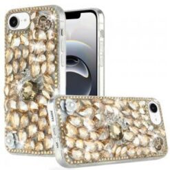 iPhone 17E / 16E / SE4 Full Diamond with Ornaments Hard TPU Case Cover - Gold Swan Crown Pearl