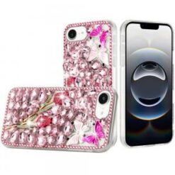 iPhone 17E / 16E / SE4 Full Diamond with Ornaments Case Cover - Pink Exquisite Garden