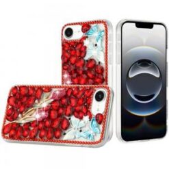 iPhone 17E / 16E / SE4 Full Diamond with Ornaments Case Cover - Red Exquisite Garden