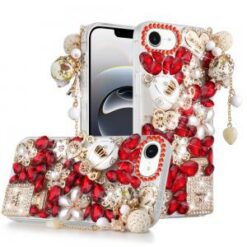 iPhone 17E / 16E / SE4 Full Diamond with Ornaments Case Cover - Ultimate Multi Ornament Red