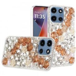Moto G 5G 2025/2026 - G Play 2026 - Rose Flower Full Diamond Bling Stones - Gold