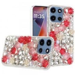Moto G 5G 2025/2026 - G Play 2026 - Rose Flower Full Diamond Bling Stones - Red