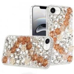 iPhone 17E / 16E / SE4 Rose Flower Full Diamond Bling Stones - Gold