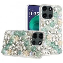 Moto G Stylus 5G 2026/2025 Rose Flower Full Diamond Bling Stones - Green