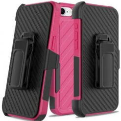 iPhone 17E / 16E / SE4 Noble lined shockproof dual layer hybrid with Holster - Hot Pink/Black