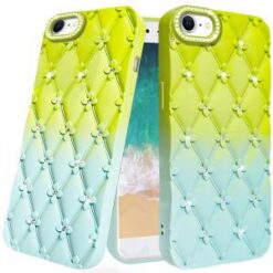 iPhone 17E / 16E / SE4 Floral Joy Glitter Shimmer Leather Feel Thick TPU Case - Light Green/Teal