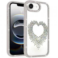 iPhone 17E / 16E / SE4 Beautiful ANGEL Hearts Glitter Shimmer Diamond Edged Hybrid Case - Beige