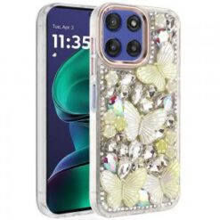 Moto G Stylus 5G 2026/2025 Lavished Floral Butterfly Bling Stones Hybrid Case - Rose Gold