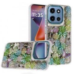 Moto G 5G 2025/2026 - G Play 2026 - Muti-Color Rose Bling Stones Ornaments Case - Green