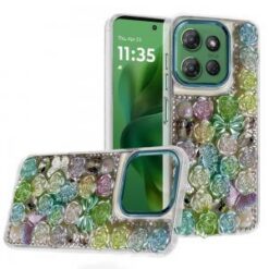 Moto G Power 2026/2025 Muti-Color Rose Bling Stones Ornaments Case - Green