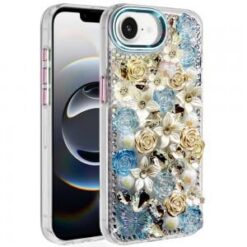 iPhone 17E / 16E / SE4 Muti-Color Rose Bling Stones Ornaments Case - Blue