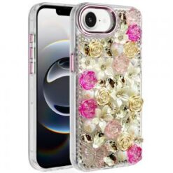 iPhone 17E / 16E / SE4 Muti-Color Rose Bling Stones Ornaments Case - Pink
