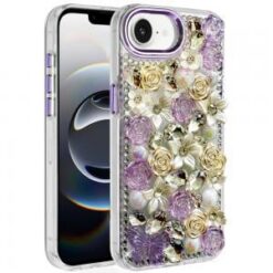 iPhone 17E / 16E / SE4 Muti-Color Rose Bling Stones Ornaments Case - Purple