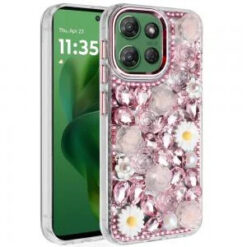 Moto G Power 2026/2025 Spectacular Full Bling Stones Glitter HQ Hybrid Floral Series - Pink