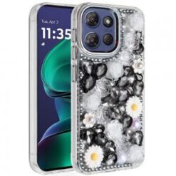 Moto G Stylus 5G 2026/2025 Spectacular Full Bling Stones Glitter HQ Hybrid Floral Series - Black