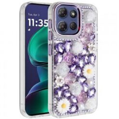 Moto G Stylus 5G 2026/2025 Spectacular Full Bling Stones Glitter HQ Hybrid Floral Series - Purpl