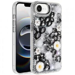 iPhone 17E / 16E / SE4 Spectacular Full Bling Stones Glitter HQ Hybrid Floral Series - Black